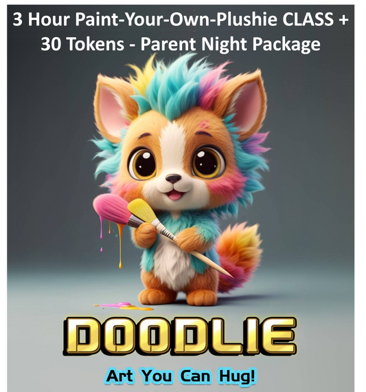 3-hour Parent Night Drop-In Paint-Your-Own-Plushie Class + Claw Game Tokens. Age 4-7